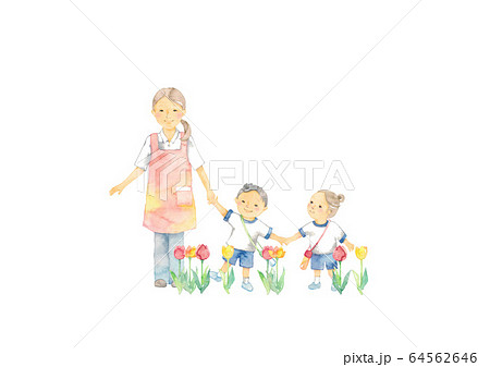 幼稚園児と保母さん、お散歩 64562646