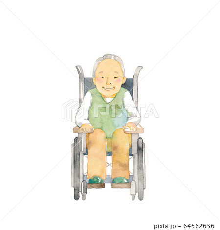 車椅子のお爺さん 正面 素材のイラスト素材