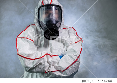 disinfector wearing protective biological suit and gas-mask conduct disinfection disinfector wearing protective biological suit and gas-mask conduct disinfection 64562881