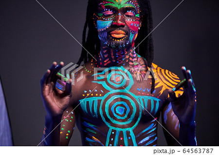 tranquil african man show keep calm gesture 64563787