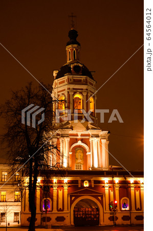 Night winter view to western gates and belltower 64564012