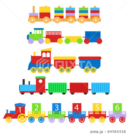 Cartoon Train Toy Children Set Concept. Vector 64564338