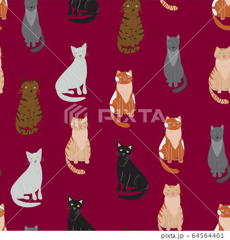 Cartoon Cute Cat Concept Seamless Pattern Background. Vector Cartoon Cute Cat Concept Seamless Pattern Background. Vector 64564401