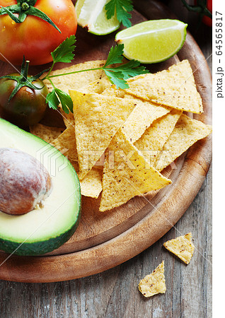 Concept of mexican food with raw vegetables 64565817