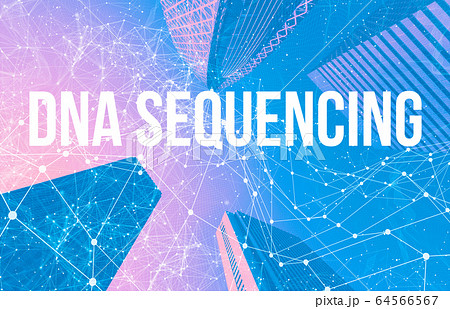 DNA Sequencing theme with abstract patterns and skyscrapers DNA Sequencing theme with abstract patterns and skyscrapers 64566567