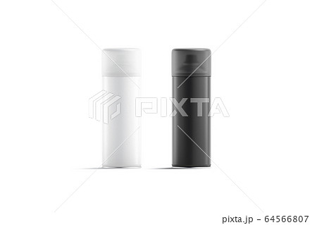 Blank black and white closed spray can mockup, front view 64566807