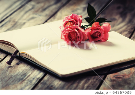 Elegant open book with pink roses Elegant open book with pink roses 64567039