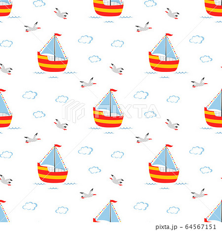 seamless pattern of cute sailboat isolated, vector seamless pattern of cute sailboat isolated, vector 64567151