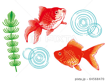 泳ぐ金魚たちシンプルデザイン 赤 のイラスト素材
