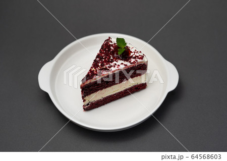 Red Velvet Cake on White Plate 64568603