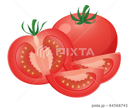 トマトのイラスト 丸ごと 断面 カットのイラスト素材
