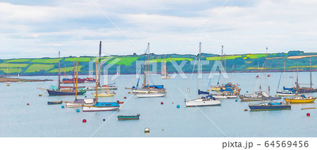 watercolor painting depicting anchored yachts and watercolor painting depicting anchored yachts and 64569456