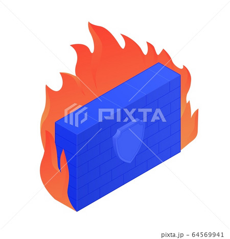 Cartoon bright brick wall in fire with shield icon vector graphic illustration Cartoon bright brick wall in fire with shield icon vector graphic illustration 64569941