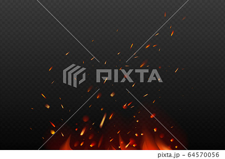 Flying fiery sparks on transparent dark background 64570056