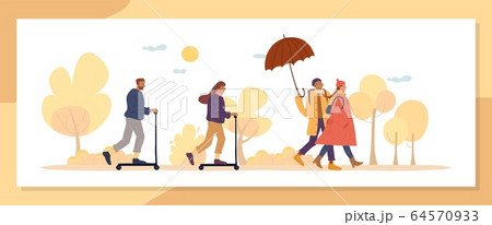 Active autumn season people walk in natural park Active autumn season people walk in natural park 64570933