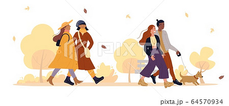 Friends, lovers couple walking in autumn park Friends, lovers couple walking in autumn park 64570934