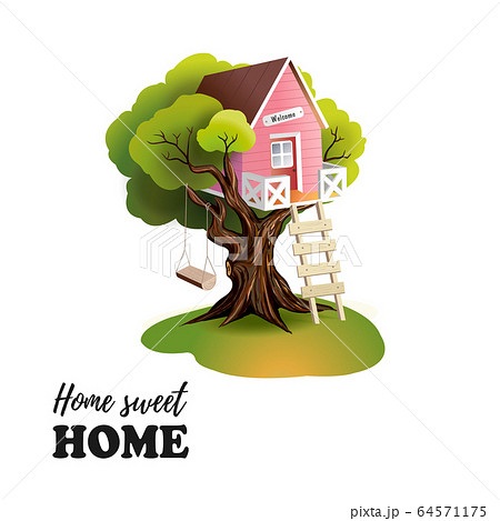 Home Sweet Home Pink Tree Houseのイラスト素材