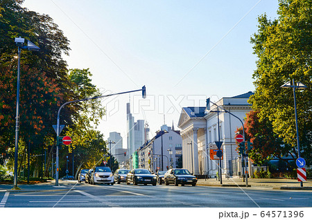 Downtown cityscape, cars, street, Frankfurt Downtown cityscape, cars, street, Frankfurt 64571396