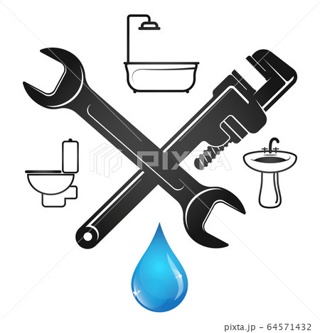 Wrench and a drop of water plumbing repair Wrench and a drop of water plumbing repair 64571432