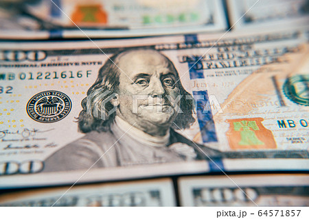 American cash dollars close-up. One Hundred Dollar Banknotes. American cash dollars close-up. One Hundred Dollar Banknotes. 64571857