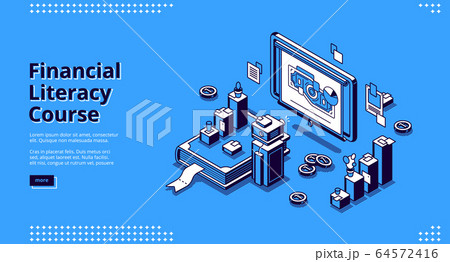 Financial literacy course isometric landing page. 64572416