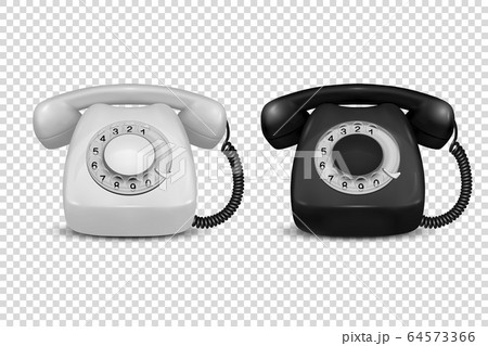 Vector 3d Realistic Vintage Retro Old White and Black Telephone Icon Set Closeup Isolated on Transparent Background. Design Template, Call Center Support Concept. Front View Vector 3d Realistic Vintage Retro Old White and Black Telephone Icon Set Closeup Isolated on Transparent Background. Design Template, Call Center Support Concept. Front View 64573366