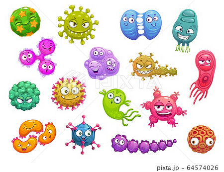 Virus Bacteria Germ Microbe Cartoon Charactersのイラスト素材