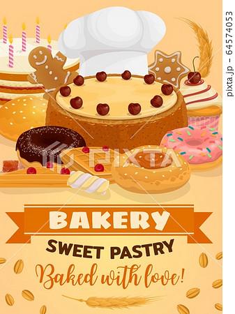 Bread and cake of bakery and pastry shop food 64574053