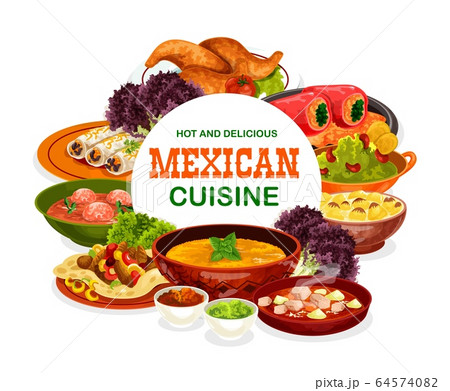 Meat and vegetable dishes of Mexican cuisine 64574082