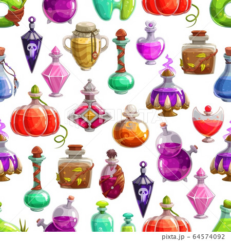 Bottles of Halloween potion seamless pattern 64574092