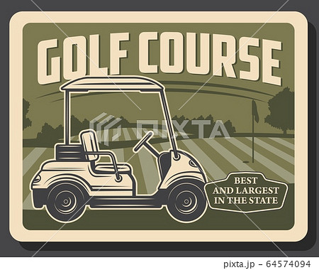 Golf sport green course, flag, hole and cart Golf sport green course, flag, hole and cart 64574094