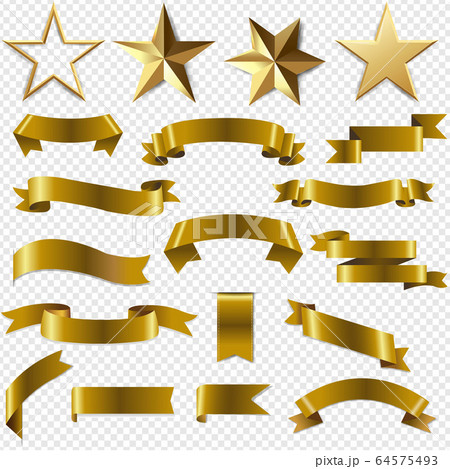 Golden Ribbons And Stars Set Transparent Golden Ribbons And Stars Set Transparent 64575493
