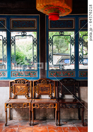 Chinese traditional style chair and interior at Lin Family Mansion and Garden in Taipei, Taiwan 64576218