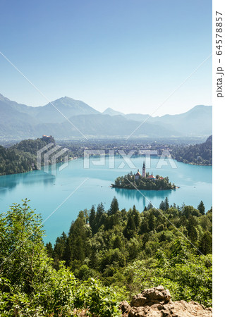 Lake Bled panoramic view in Slovenia 64578857