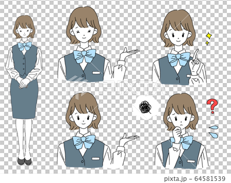 女性 受付 お仕事 制服 ポーズ イラストのイラスト素材