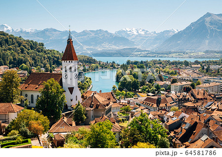 Thun cityscape with Alps mountain and lake in Switzerland 64581786