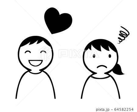 男女とハート 線画のイラスト素材