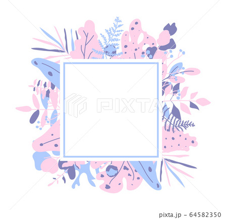 Tropical colorful leaf palm square text box vector Tropical colorful leaf palm square text box vector 64582350