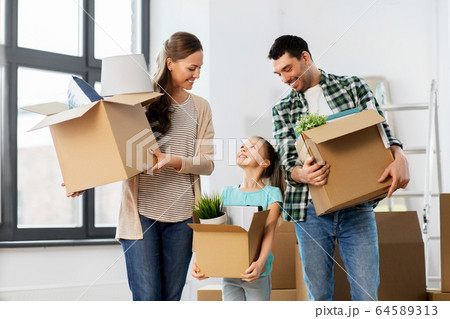 happy family with child moving to new home happy family with child moving to new home 64589313