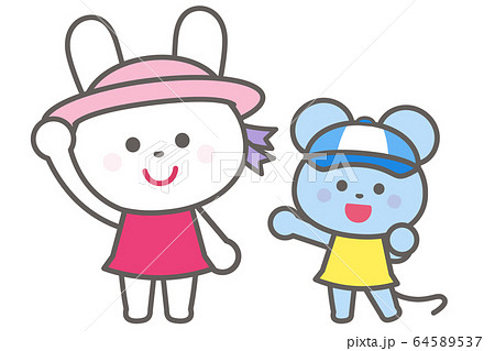 熱中症予防/帽子をかぶろう/うさぎとねずみ 熱中症予防/帽子をかぶろう/うさぎとねずみ 64589537