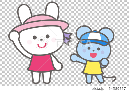 熱中症予防/帽子をかぶろう/うさぎとねずみ 熱中症予防/帽子をかぶろう/うさぎとねずみ 64589537