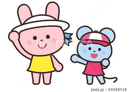熱中症予防/帽子をかぶろう/うさぎとねずみ 熱中症予防/帽子をかぶろう/うさぎとねずみ 64589538