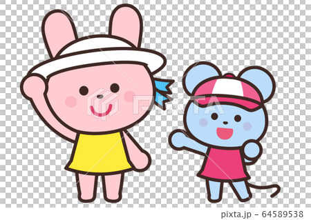 熱中症予防/帽子をかぶろう/うさぎとねずみ 熱中症予防/帽子をかぶろう/うさぎとねずみ 64589538
