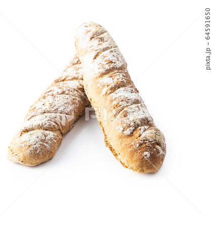 Two fresh whole grain bread baguettes. 64591650
