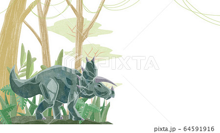トリケラトプスと森林背景フレームのイラスト素材