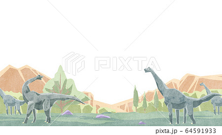 ブラキオサウルス と草原の背景フレーム 64591933