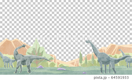 ブラキオサウルス と草原の背景フレーム 64591933