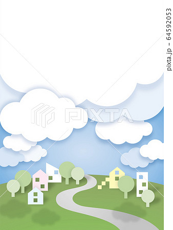 青空と雲と家と木のある町並み_B1_Cityscape,at home,town,cloud 64592053