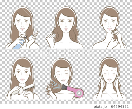Illustration of a woman doing hair care Illustration of a woman doing hair care 64594551