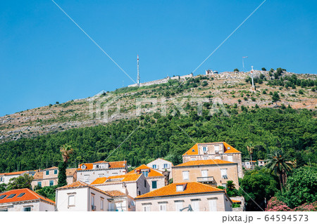 Dubrovnik Cable Car and old town houses in Croatia 64594573